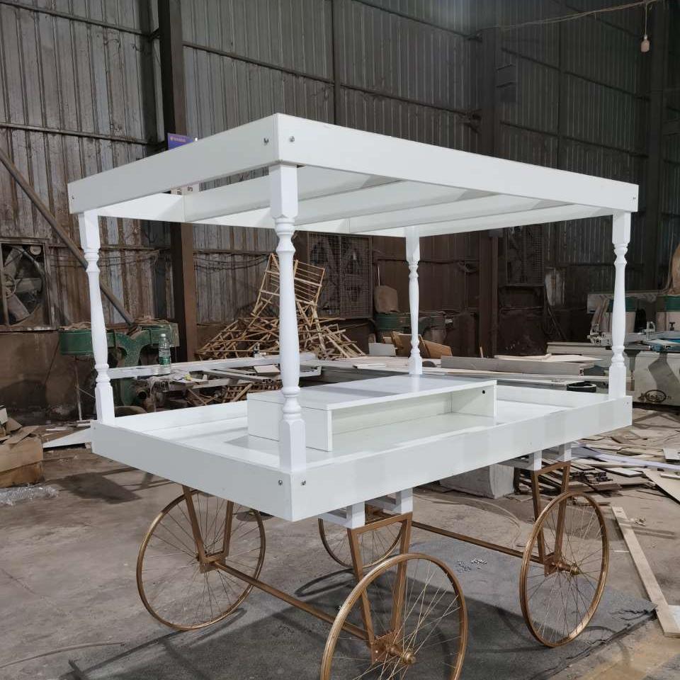 Factory Direct Wedding Candy Display Wooden Cart With Wheels For Children Party Event Decor White Cake Dessert Candy Flower Cart