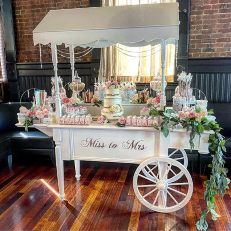 Wedding Supplies Mobile Flower Display Sweet Candy Cart Wedding Party Decoration Event White Dessert Candy Bar Cart For Parties