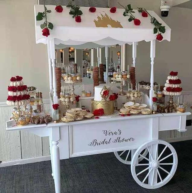 Wedding Supplies Mobile Flower Display Sweet Candy Cart Wedding Party Decoration Event White Dessert Candy Bar Cart For Parties