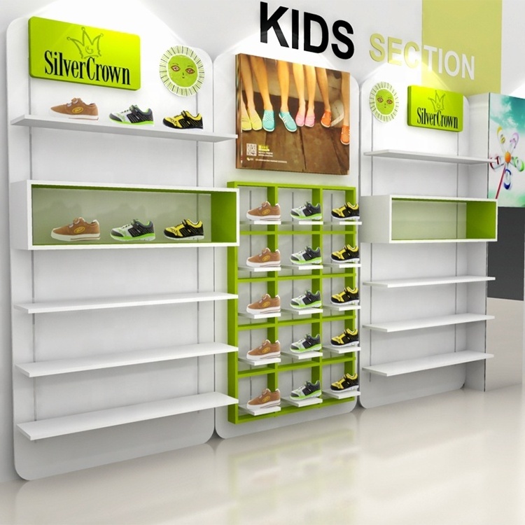 Modern Kids Store Shoe Showroom Design Decoration Retail Wall Mount Shoe Display Shelf children sport display rack shoe rack