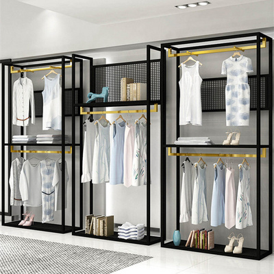 Industrial Metal Clothes Garment Racks Pipe Double Hanging Rods gold Clothing Rack Boutique Display Clothes Display Racks