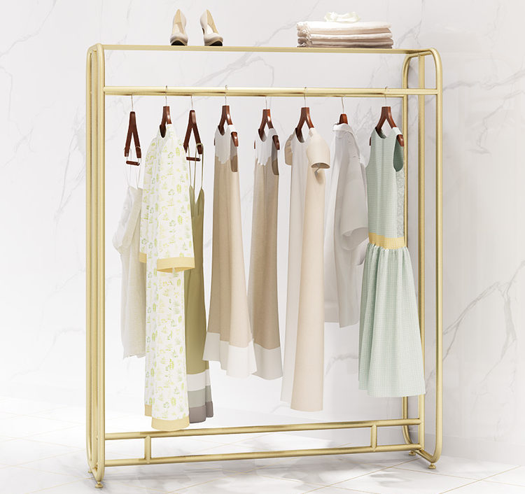 Gold Metal Pretty Garment Racks and Clothes Display Stand Clothes Display Racks Shelf for Clothing Shop