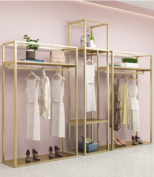 Hot Sale Modern Wall Mounted Used Stainless Steel Gold Clothing Store Display Hanger Racks For Garment Sale*