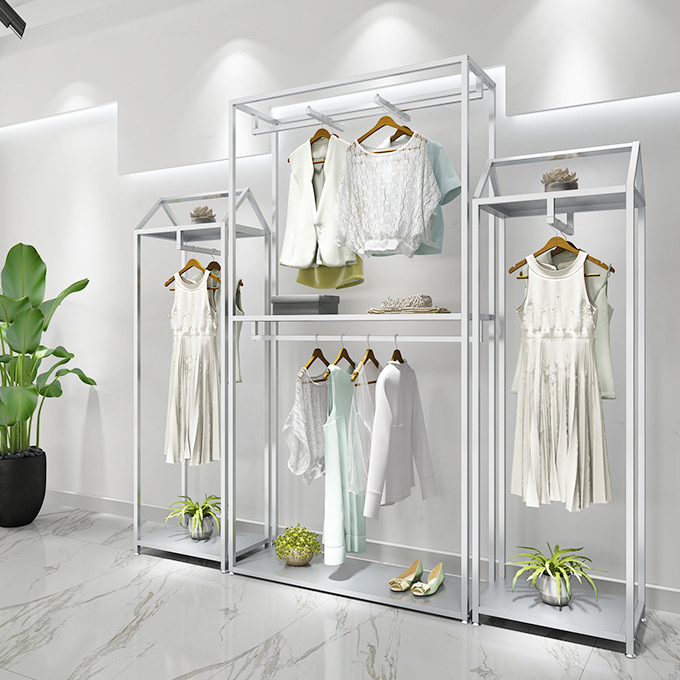 modern style retail clothes light luxury floor-standing gold clothing store display rack