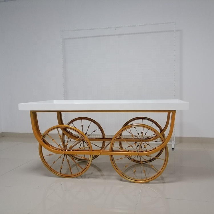 Custom Candy Cart Display Dessert Flower Cart For Wedding Cake Candy flower decoration White Candy Desert Cart with Wheels