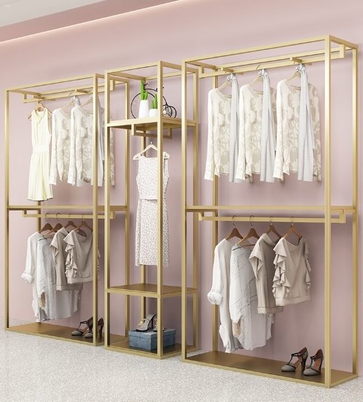 Hot Sale Modern Wall Mounted Used Stainless Steel Gold Clothing Store Display Hanger Racks For Garment Sale*