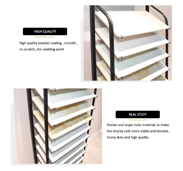 Standing Metal Floor Tower Display Racks Porcelain Ceramic Tile Waterfall Stands Marble Granite Stone Metal Displays Racks