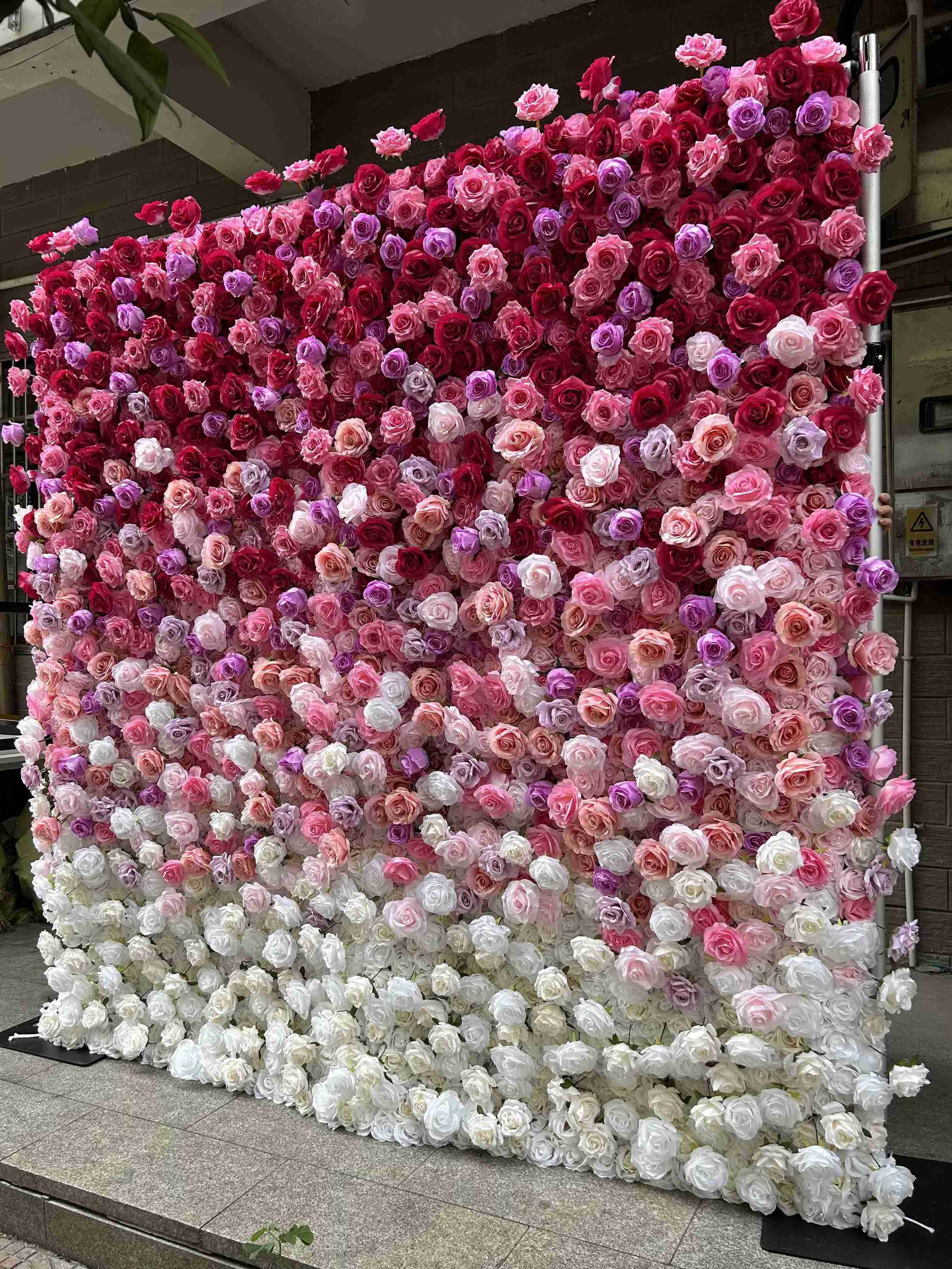 Custom 3D Cloth Flowerwall Wedding Artificial Silk Rose Flower Wall Panel Backdrop Artificial 8ft*8ft Decorative Flower For Wall