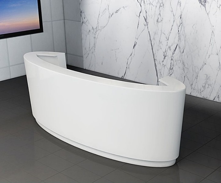 Standard size custom made stone solid surface half round wood small curved semi circular reception desk white with led light/