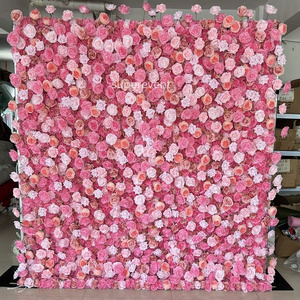 Custom 3D Cloth Flowerwall Wedding Artificial Silk Rose Flower Wall Panel Backdrop Artificial 8ft*8ft Decorative Flower For Wall