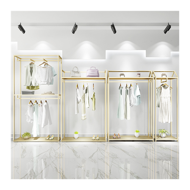 modern style retail clothes light luxury floor-standing gold clothing store display rack