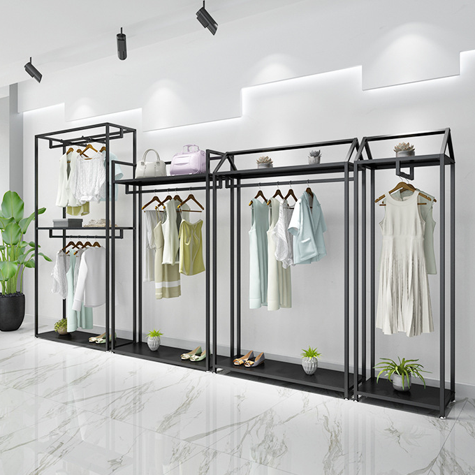 Fashion boutique store hanging clothing display racks, display clothes rack