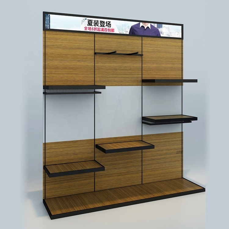 Commercial Wooden Wall Mounted Garment Display Shelves Men's Clothes Display Rack