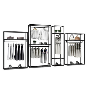 Retail Store Fixture Hanging Clothes Custom Shop Design Metal Black Clothing Dress Display Rack