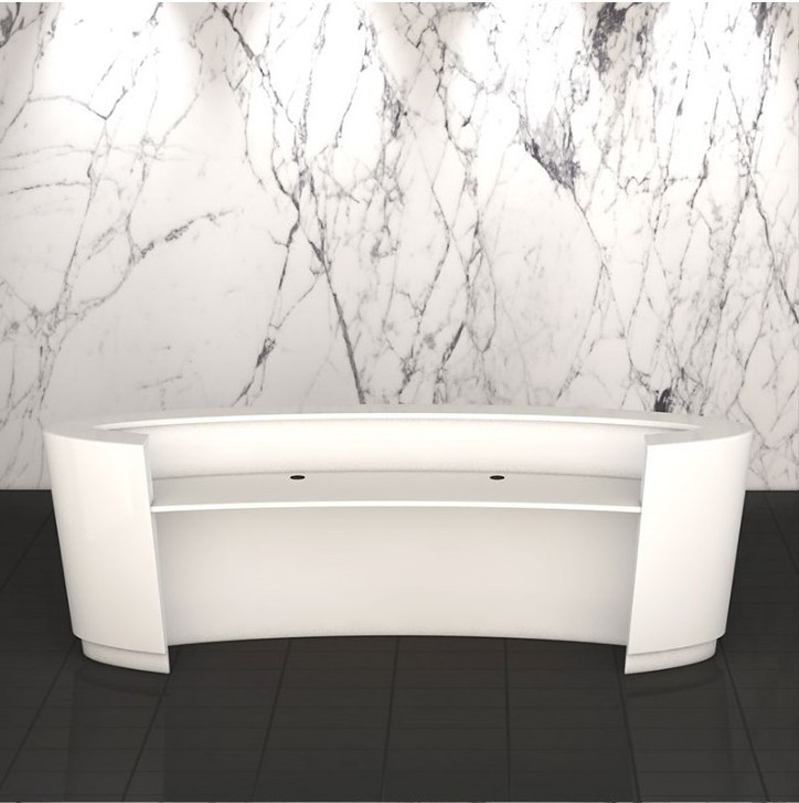 Standard size custom made stone solid surface half round wood small curved semi circular reception desk white with led light/