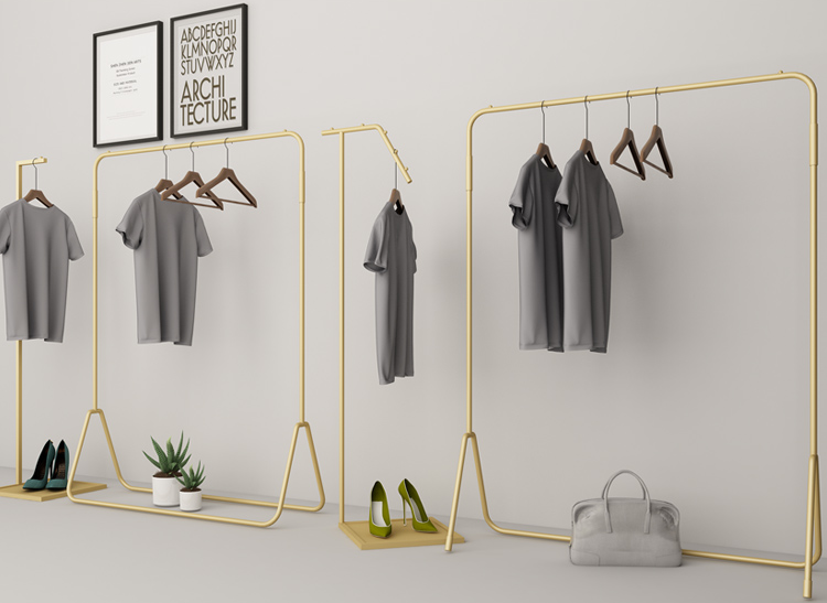 2024 Boutique Garment Commercial Clothing Store Hanging Clothes Display Mid Island Female's Clothes Gold Display Rack