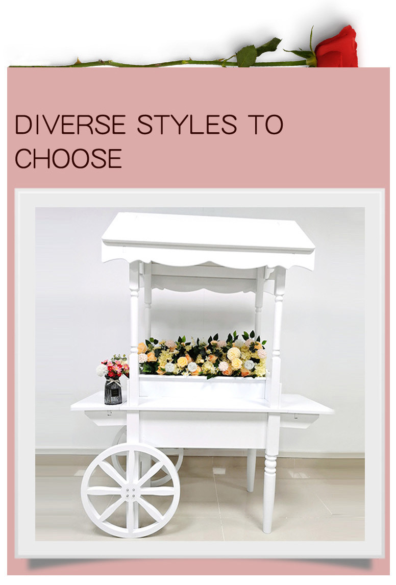 Hot Sale Wedding White Wood Sweet Decoration Dessert Display Candy Cart Flower Cart with Wheels