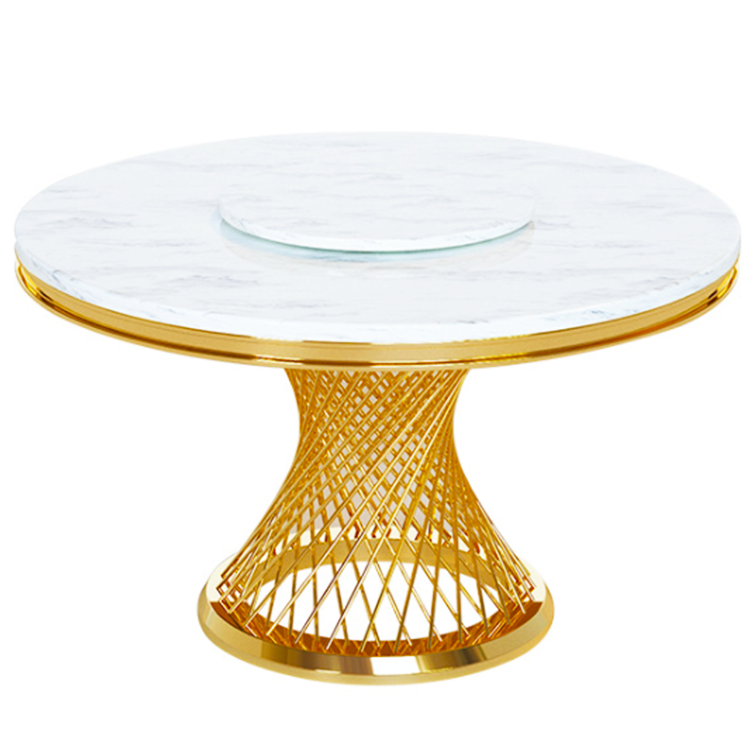 modern home stainless steel gold round marble top dining table Luxury gold base round marble dining table 6 seater Chair Set