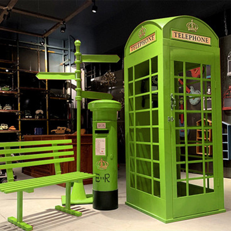 Hot Sale Metal Wedding Decor Green London Telephone Booth Decoration Antique Telephone Booth