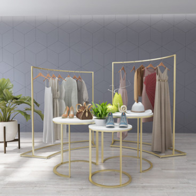 2024 Boutique Garment Commercial Clothing Store Hanging Clothes Display Mid Island Female's Clothes Gold Display Rack