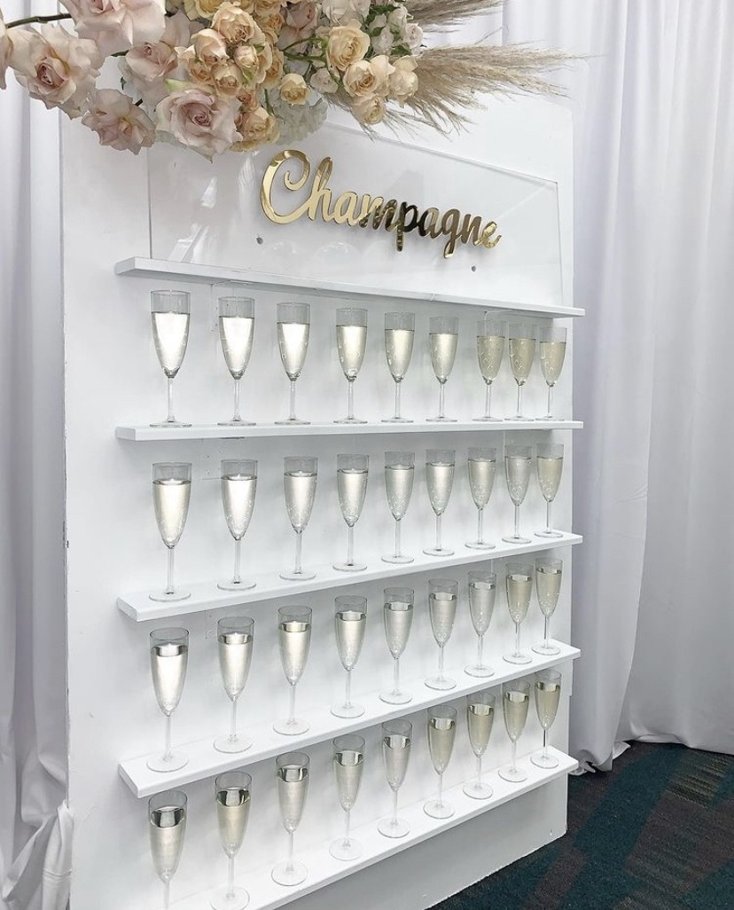 2024 Wedding Party Custom Champagne Wall Backdrop Prosecco Wall Champagne Glass Holder Acrylic For Wedding Decoration