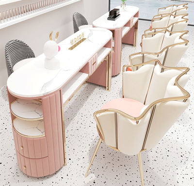 Pink Nail Salon Furniture Design Beauty Manicure Tables Nail Tech Desk and Chairs Manicure Table for Sale