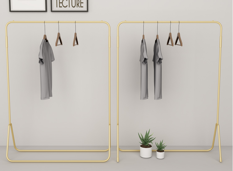 2024 Boutique Garment Commercial Clothing Store Hanging Clothes Display Mid Island Female's Clothes Gold Display Rack