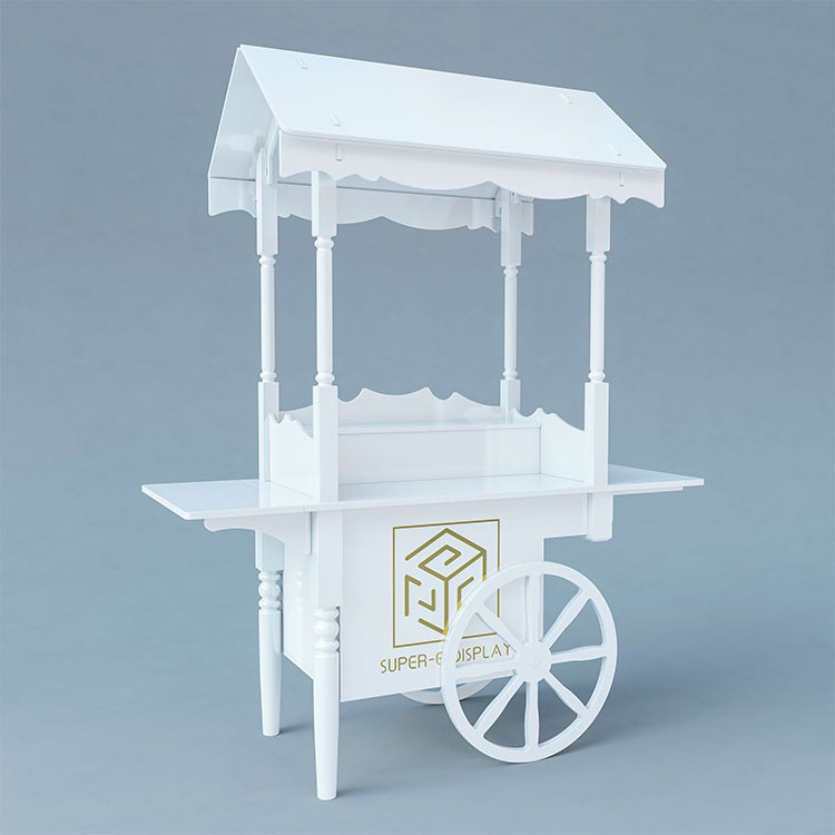 Hot Sale Wedding White Wood Sweet Decoration Dessert Display Candy Cart Flower Cart with Wheels