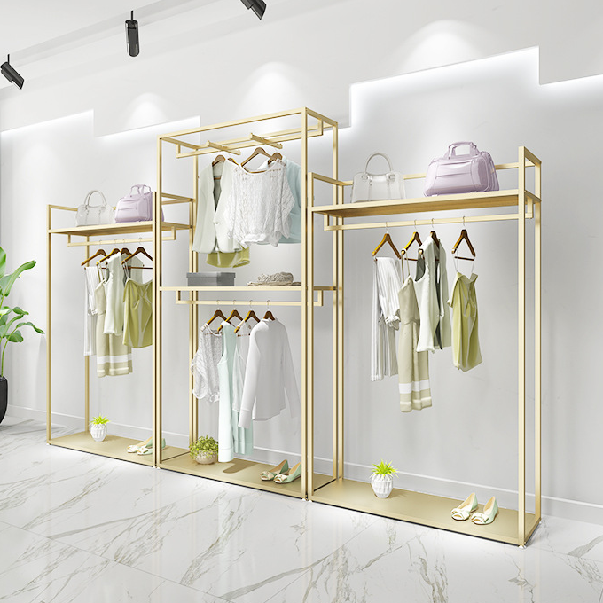 Fashion boutique store hanging clothing display racks, display clothes rack