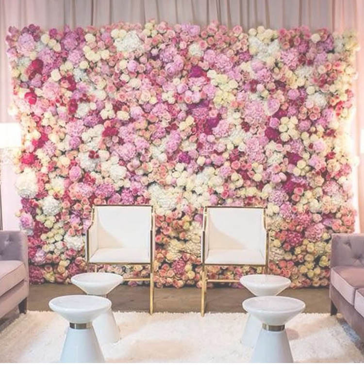 Custom Flowerwall 5D 3D Purple Roll Up Cloth Flower Wall Wedding Decor Artificial Silk Rose Flower Panel Backdrop Flower Wall