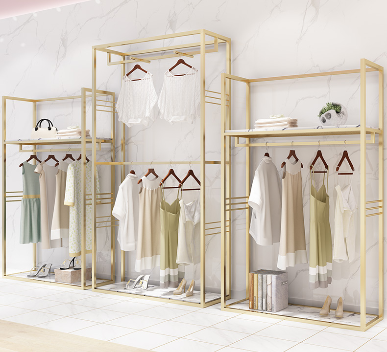 Clothing Store clothing rail luxury clothes display rack metal gold wall-mounted clothing rack display stand