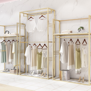 Clothing Store clothing rail luxury clothes display rack metal gold wall-mounted clothing rack display stand