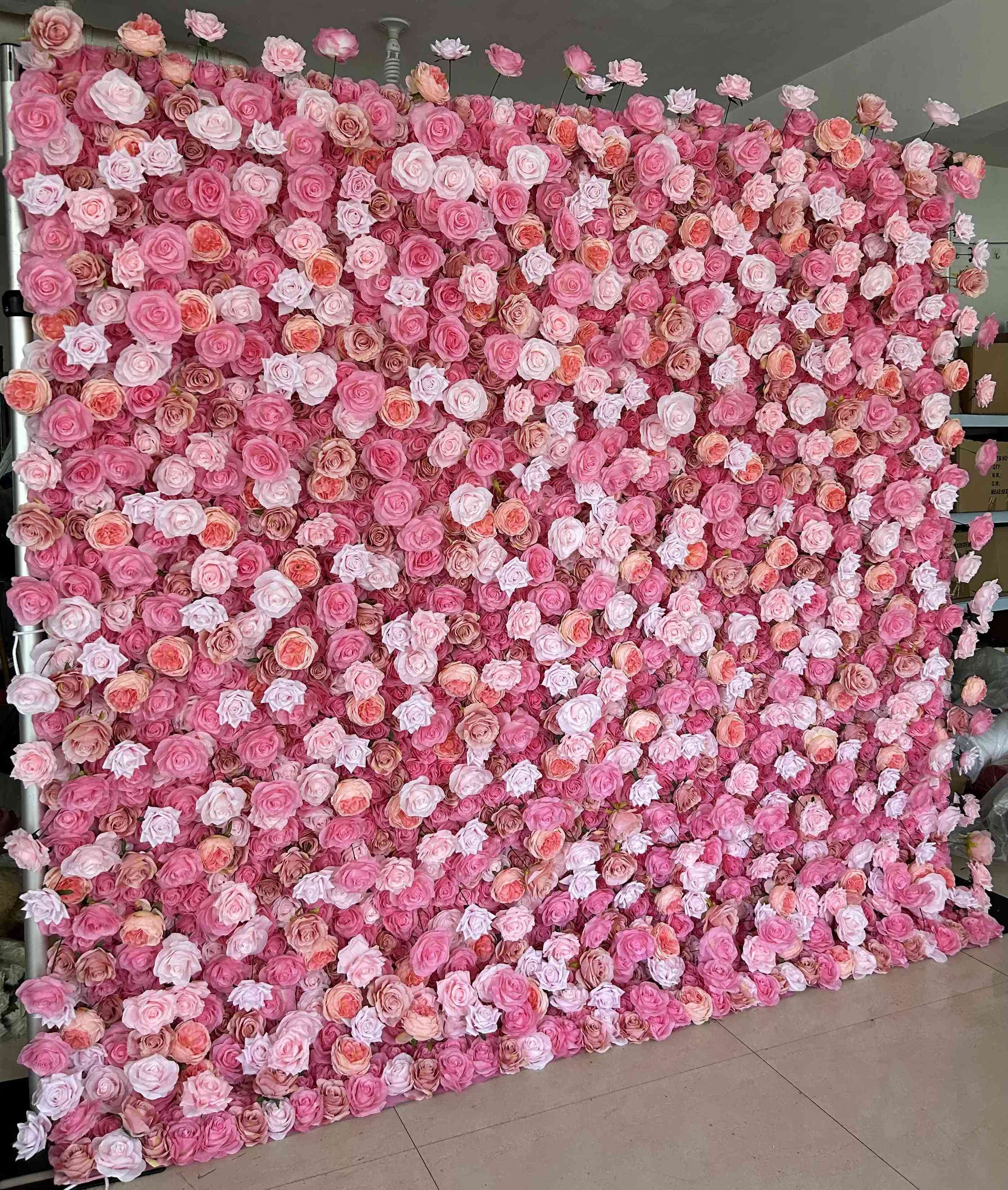 Custom 3D Cloth Flowerwall Wedding Artificial Silk Rose Flower Wall Panel Backdrop Artificial 8ft*8ft Decorative Flower For Wall