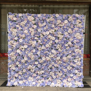 Custom Flowerwall 5D 3D Purple Roll Up Cloth Flower Wall Wedding Decor Artificial Silk Rose Flower Panel Backdrop Flower Wall