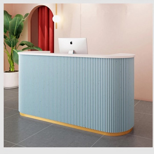 cheap price modern Wooden spa custom Reception Counter Blue Curved Beauty Salon Front desk Bar Office Hotel Reception Desk