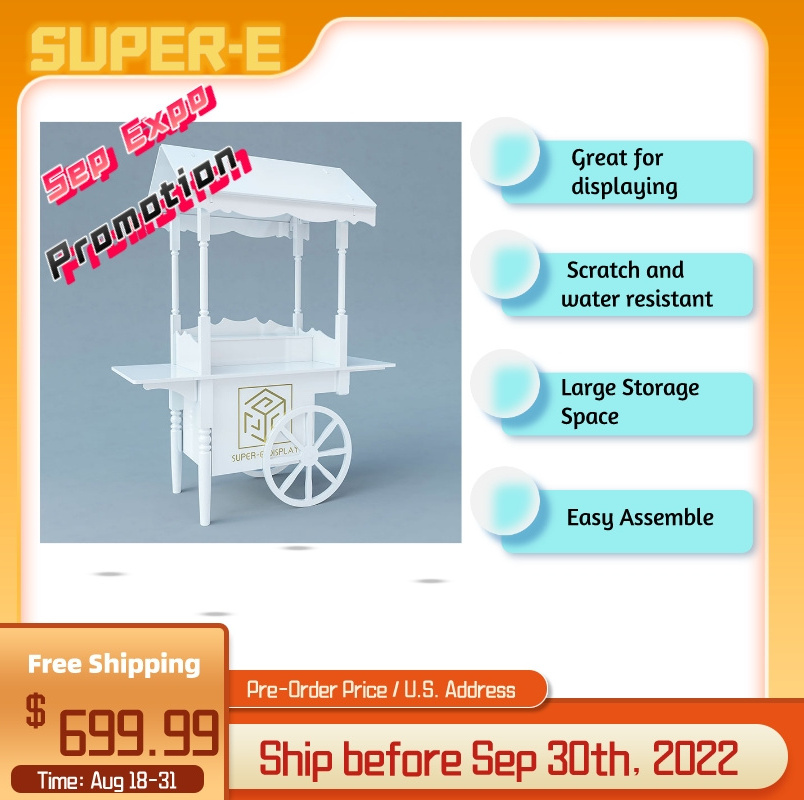 Hot Sale Wedding White Wood Sweet Decoration Dessert Display Candy Cart Flower Cart with Wheels