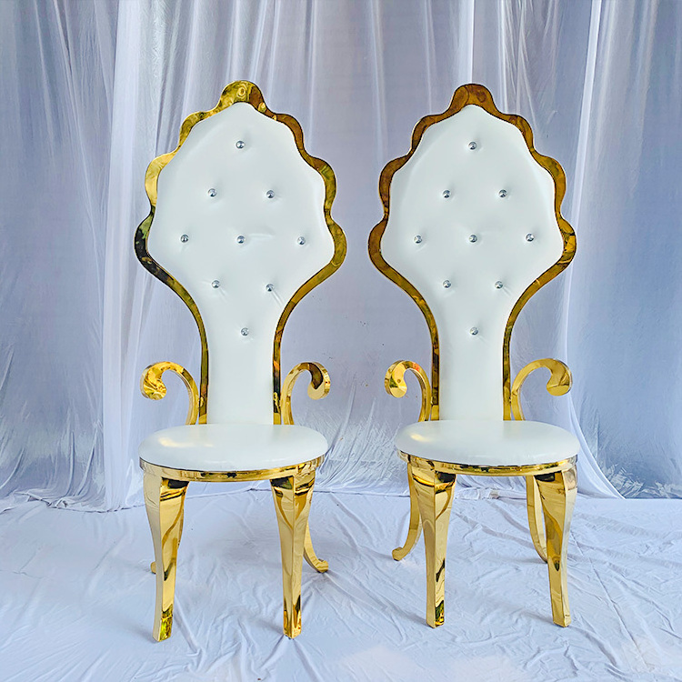 Luxury Modern Elegant Nordic Wedding Used Leather Metal Banquet Dining Gold Stainless Throne Chairs