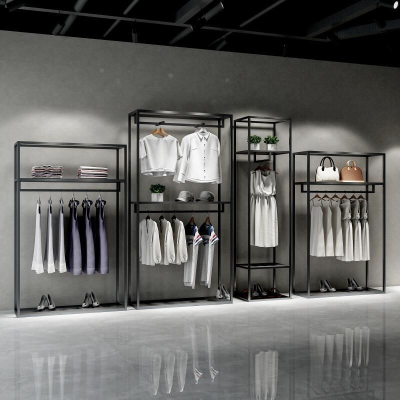 Retail Store Fixture Hanging Clothes Custom Shop Design Metal Black Clothing Dress Display Rack