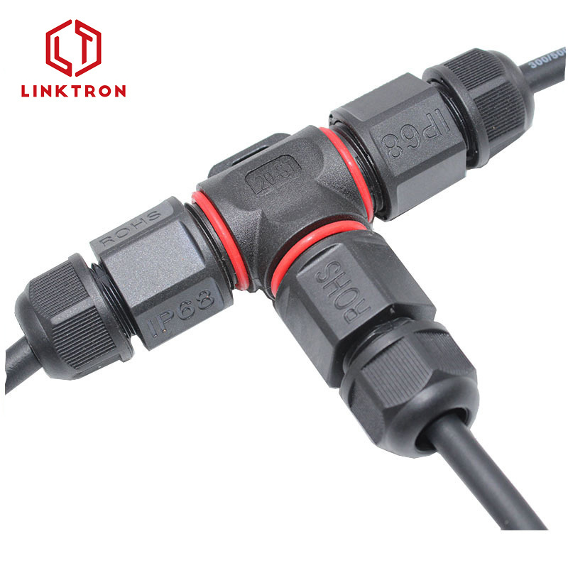 IP67 led power cable splitter electrical waterproof screw fixing T type connector