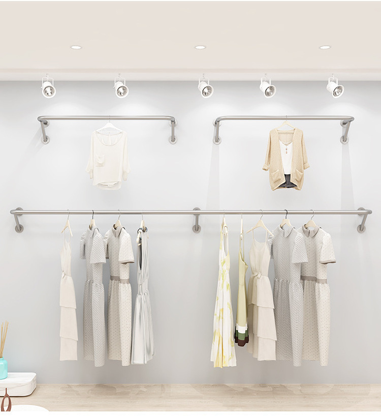 Clothing Store Wall-Mounted Display Rack Stainless Steel Space Saving Side Hanging Clothes Rack