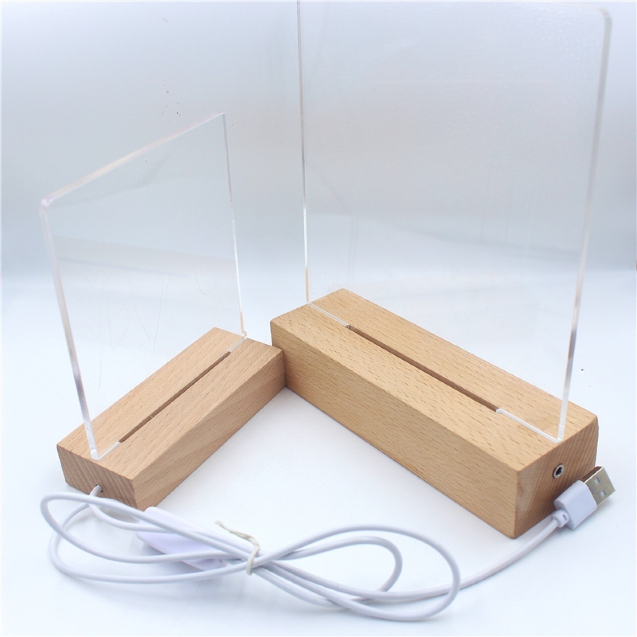 Hot Sale Customized Gift LED 3D Wooden Round Rectangle Base Night Light Lamp with USB