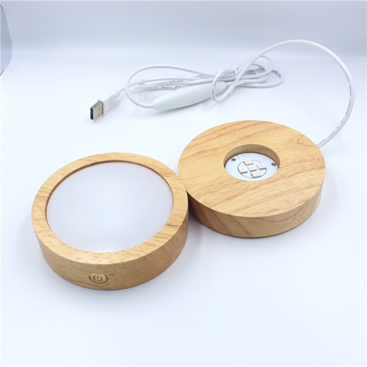 Hot Sale Customized Gift LED 3D Wooden Round Rectangle Base Night Light Lamp with USB