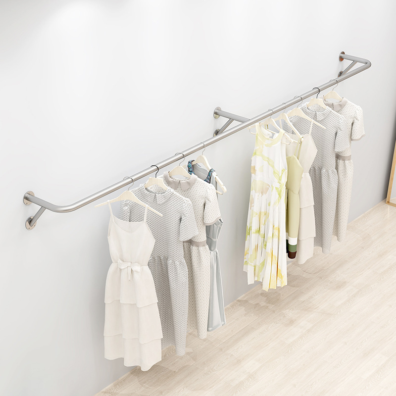 Clothing Store Wall-Mounted Display Rack Stainless Steel Space Saving Side Hanging Clothes Rack