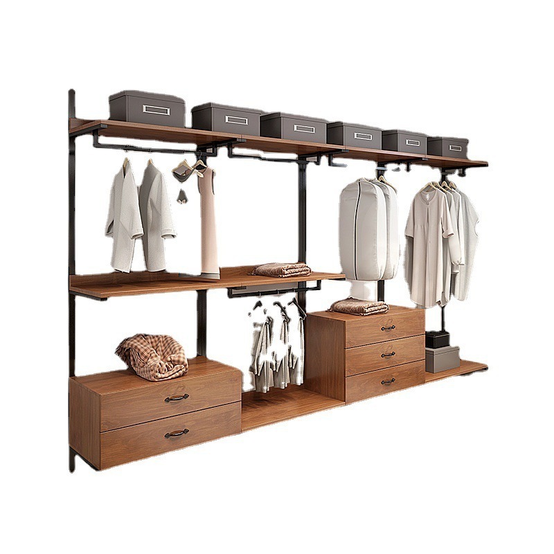 Manufacturer Well Made American Style Solid Wood Open Closet Cloakroom Wardrobe Series