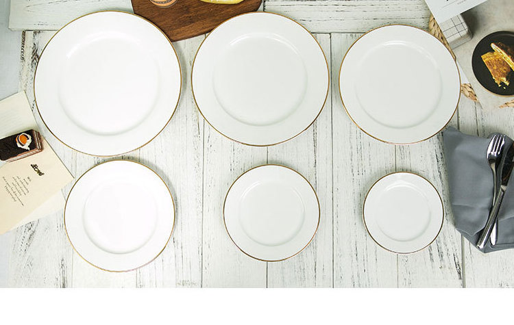 Restaurant Cheap Bulk Dinner Plates Dinnerware White Tableware Ceramic Plate With Gold Rim