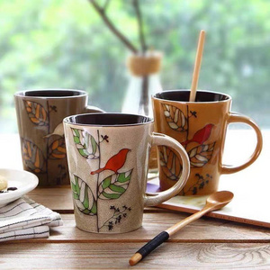 Coffee Cup Mugs Mini Wooden caneca porcelana atacado Large Cork For Hot Drinks Set White Black Bone Cat 11Oz Powder Coated Mugs