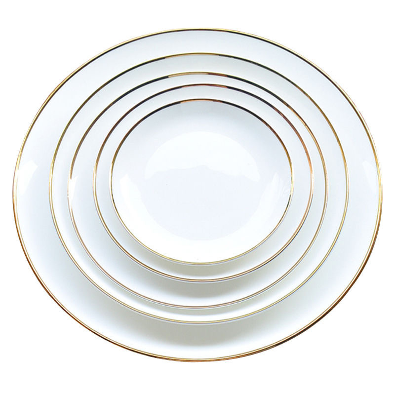 Restaurant Cheap Bulk Dinner Plates Dinnerware White Tableware Ceramic Plate With Gold Rim