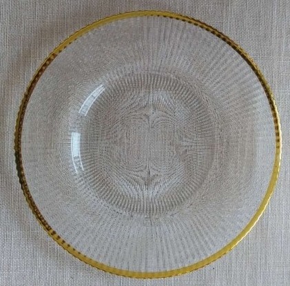 hot sale wedding party clear glass charger plates with gold rim