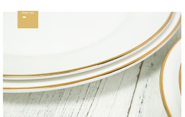 Restaurant Cheap Bulk Dinner Plates Dinnerware White Tableware Ceramic Plate With Gold Rim