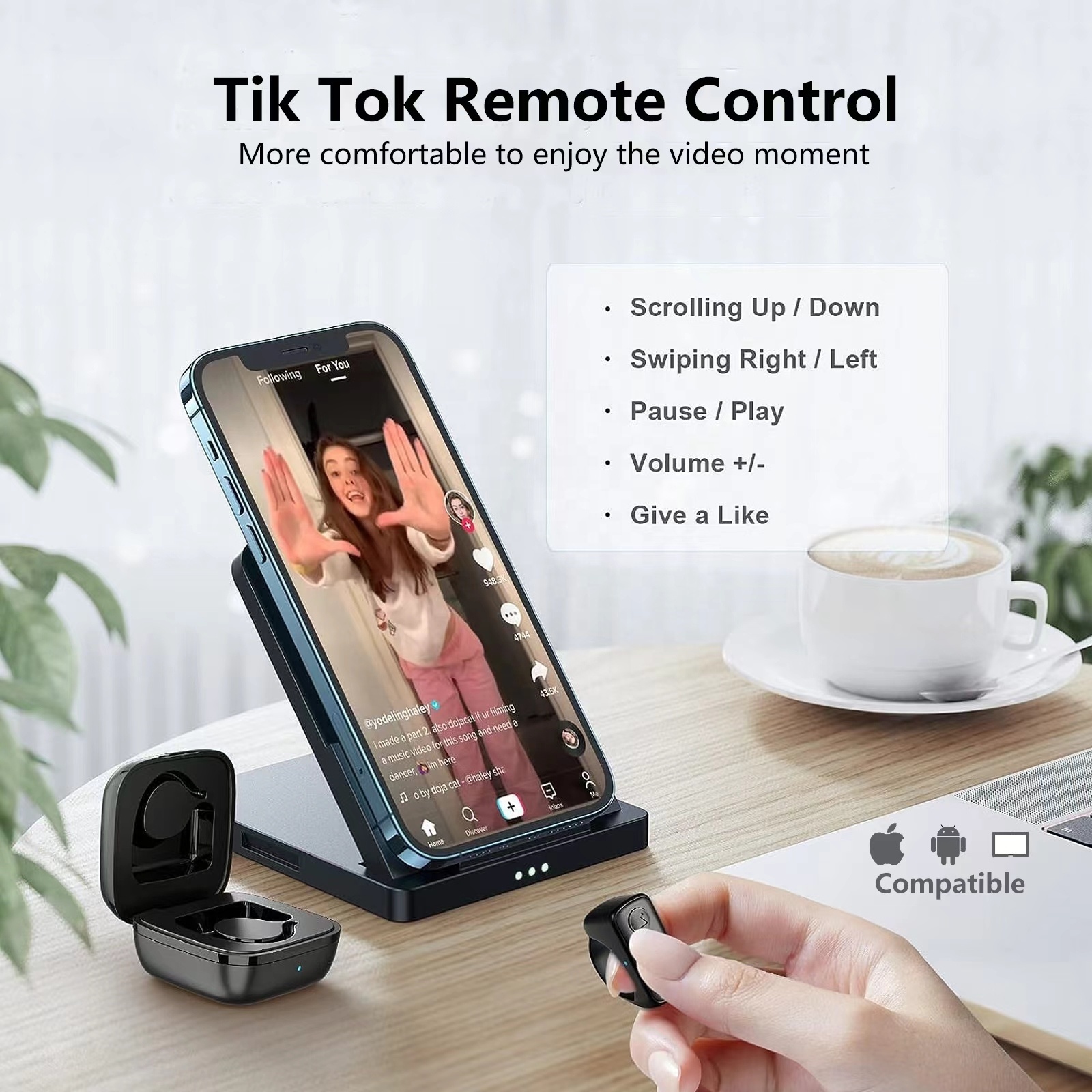 TikTok Remote Control Ring Finger Scroller Remote Bluetooth Scrolling Ring Page Turner Compatible with iPhone iPad Android